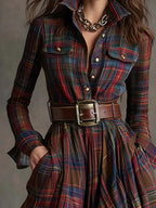Beatrice | Maxi Check Dress with Waist Belt