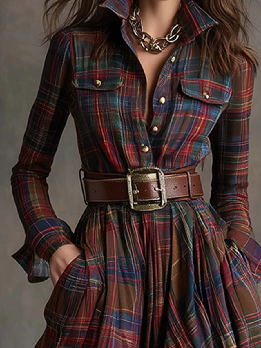 Beatrice | Maxi Check Dress with Waist Belt