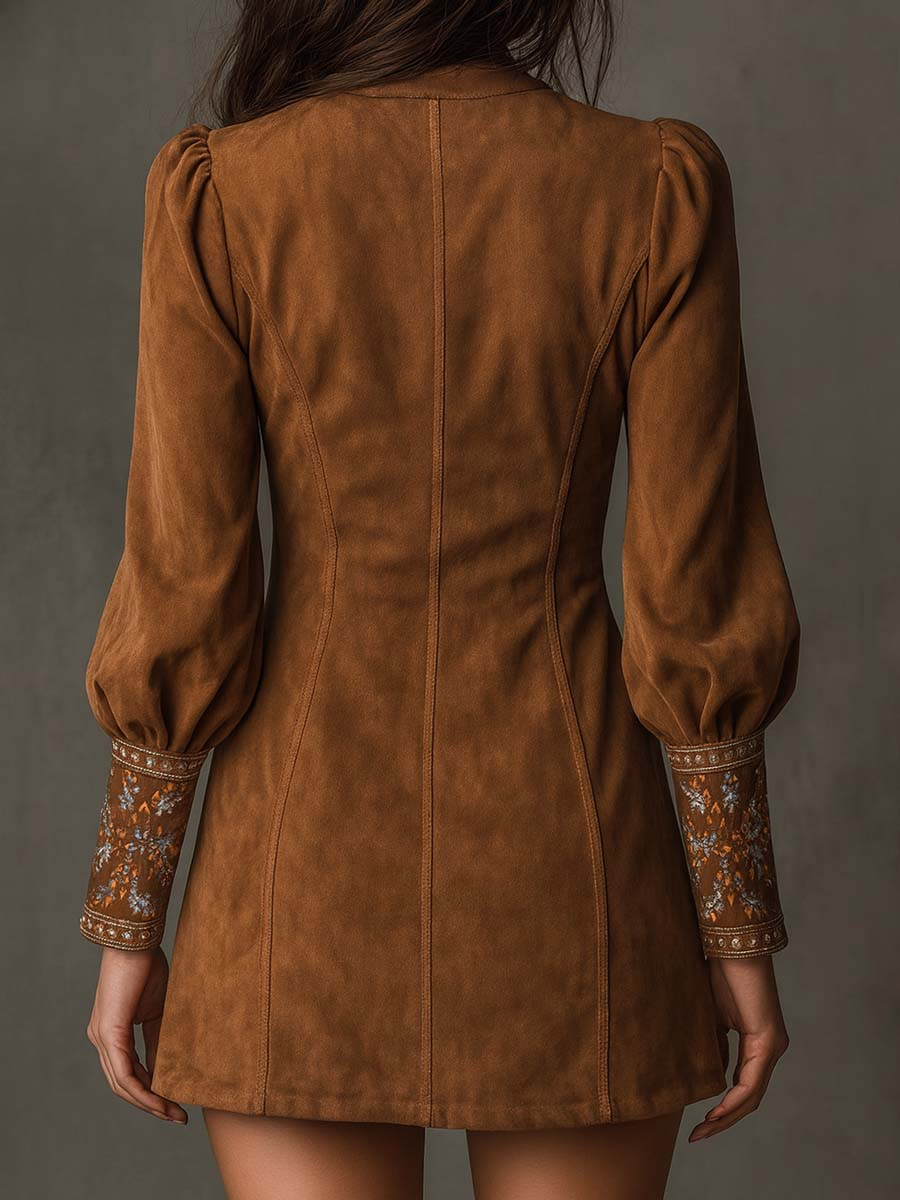 Viola | Embroidered Suede Mini Dress