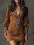 Viola | Embroidered Suede Mini Dress