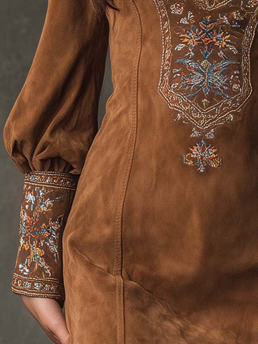 Viola | Embroidered Suede Mini Dress