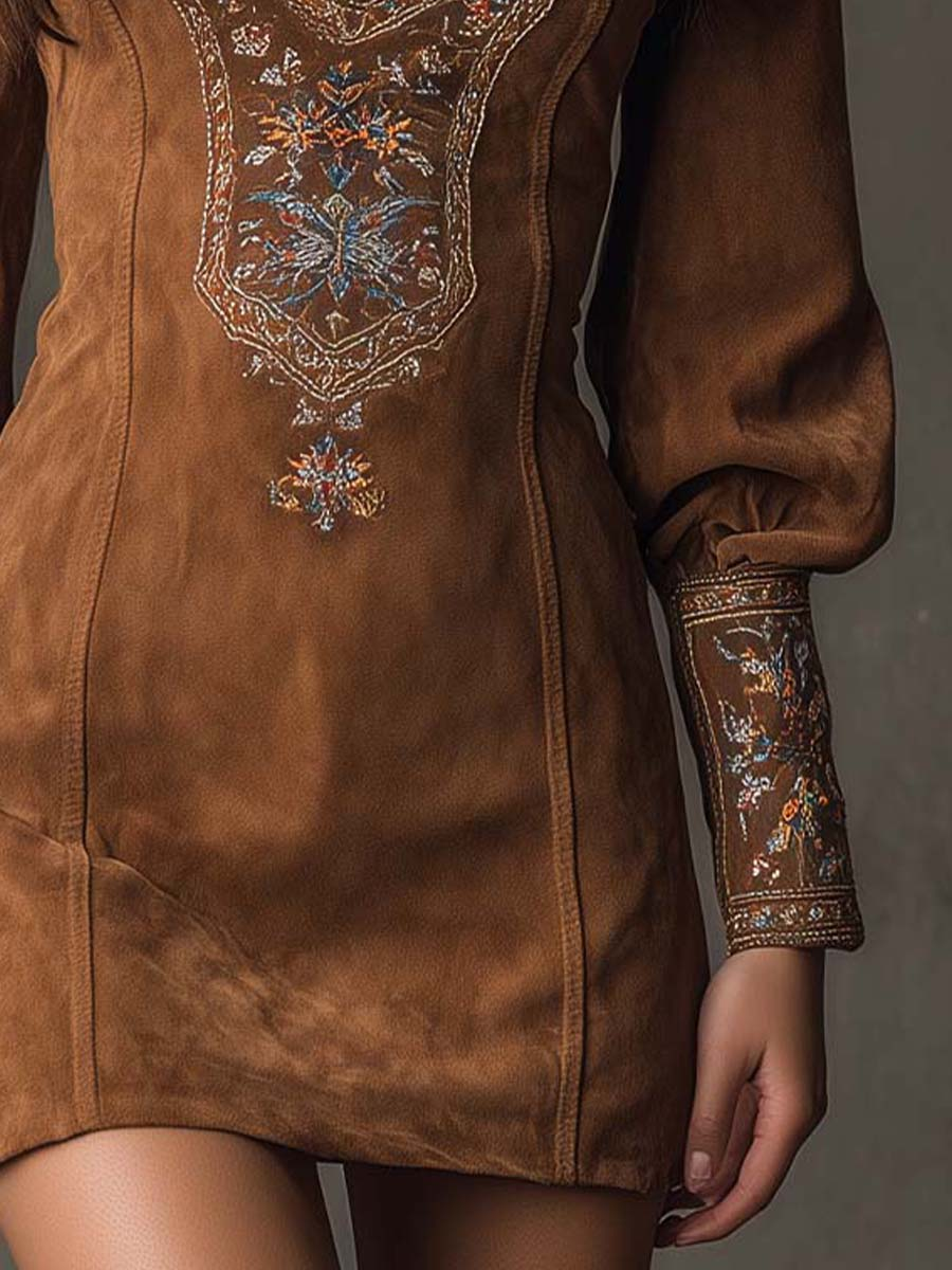 Viola | Embroidered Suede Mini Dress