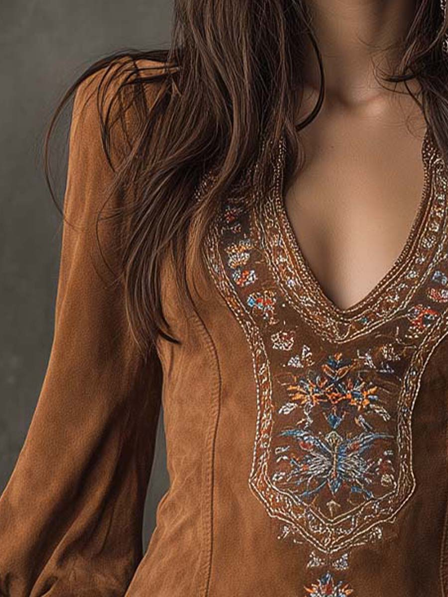 Viola | Embroidered Suede Mini Dress