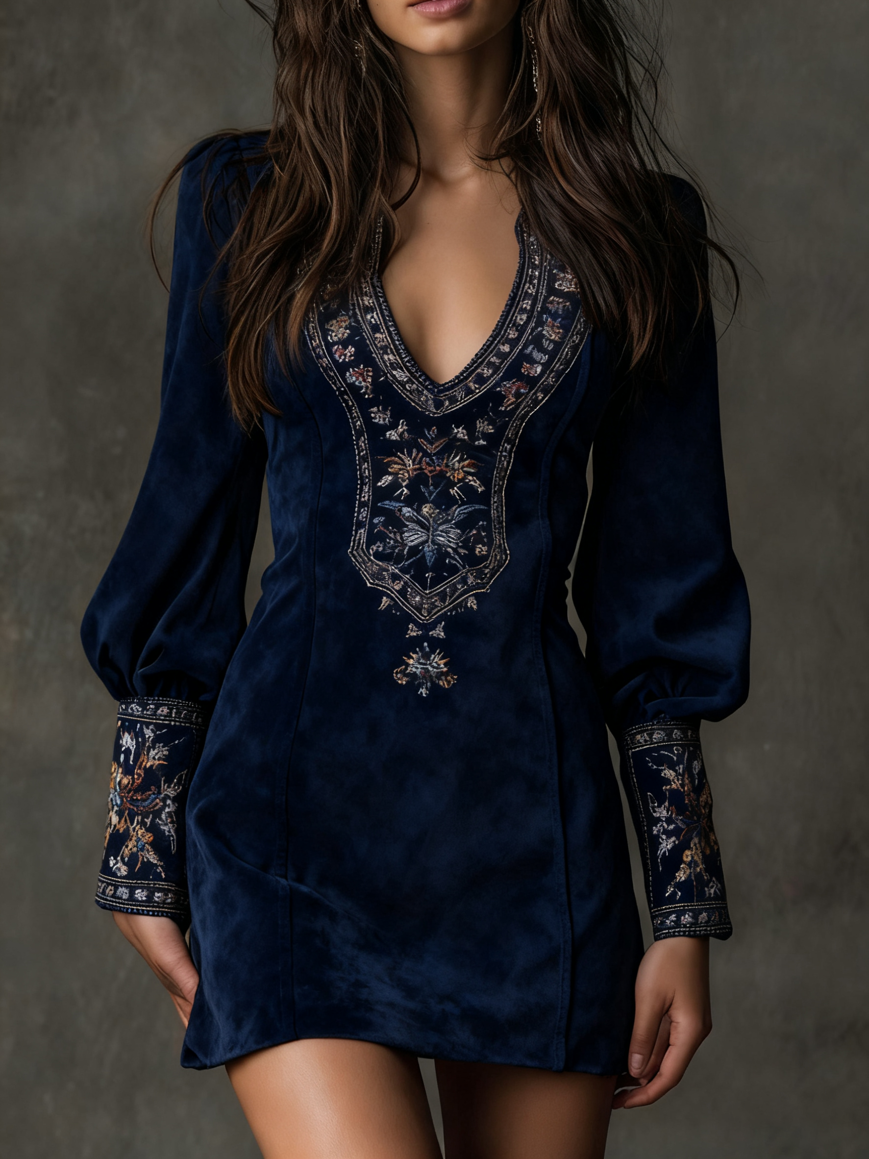 Viola | Embroidered Suede Mini Dress