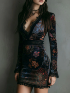 Lily | Lace-Trimmed Floral Velvet Mini Dress