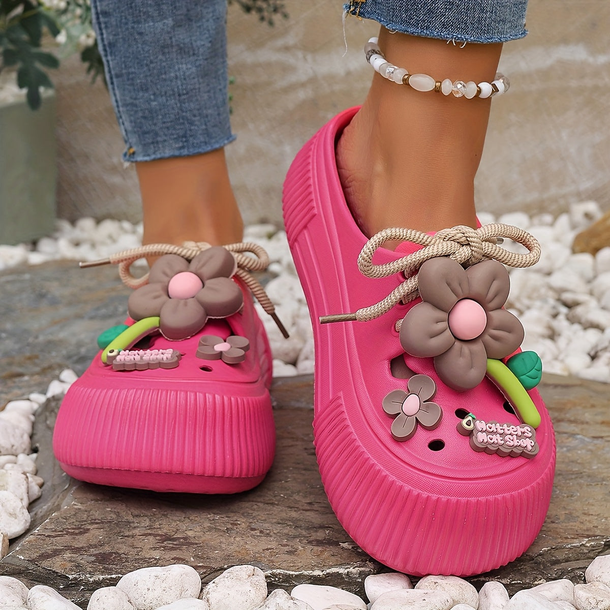 Penelope-Comfortable Floral Decor Platform Clogs